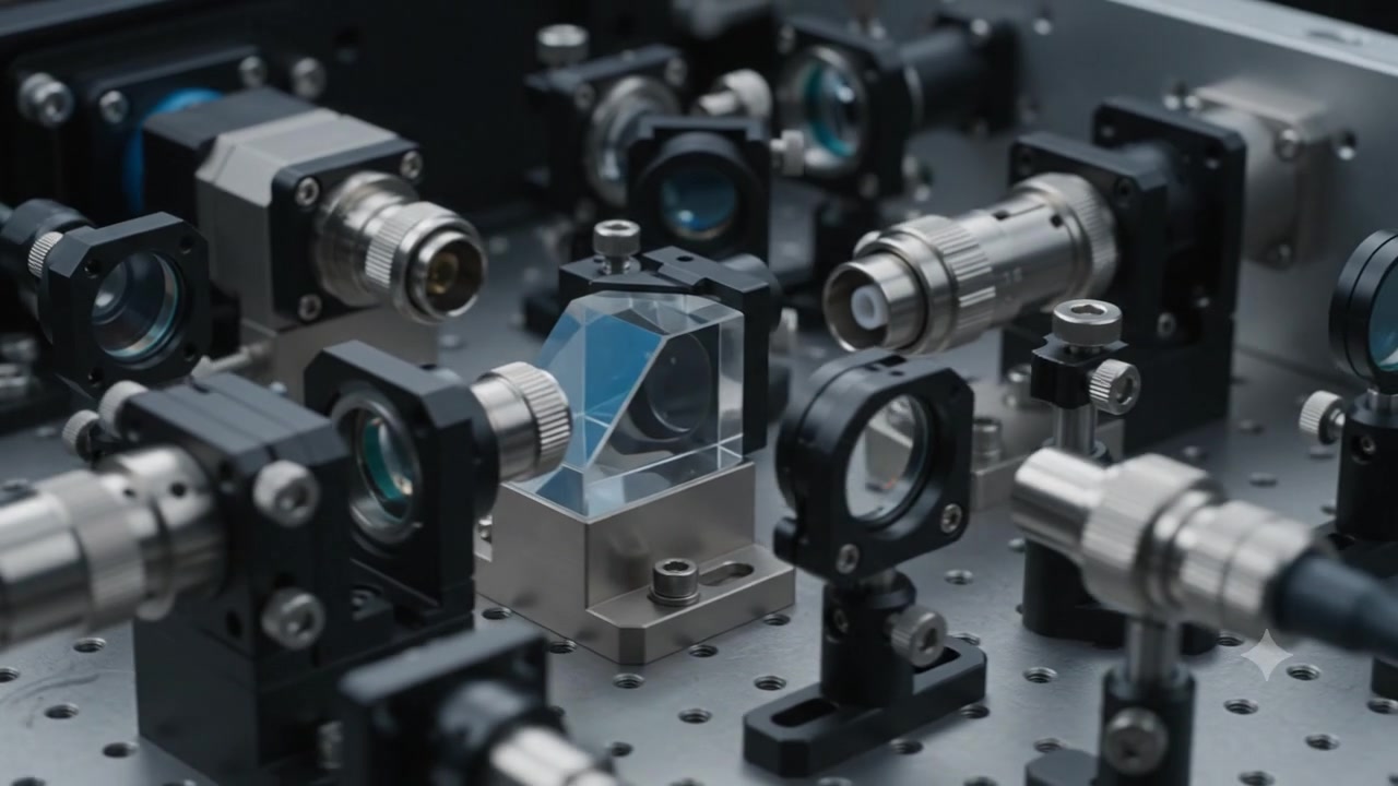 Technician repairing laser equipment with oscilloscope